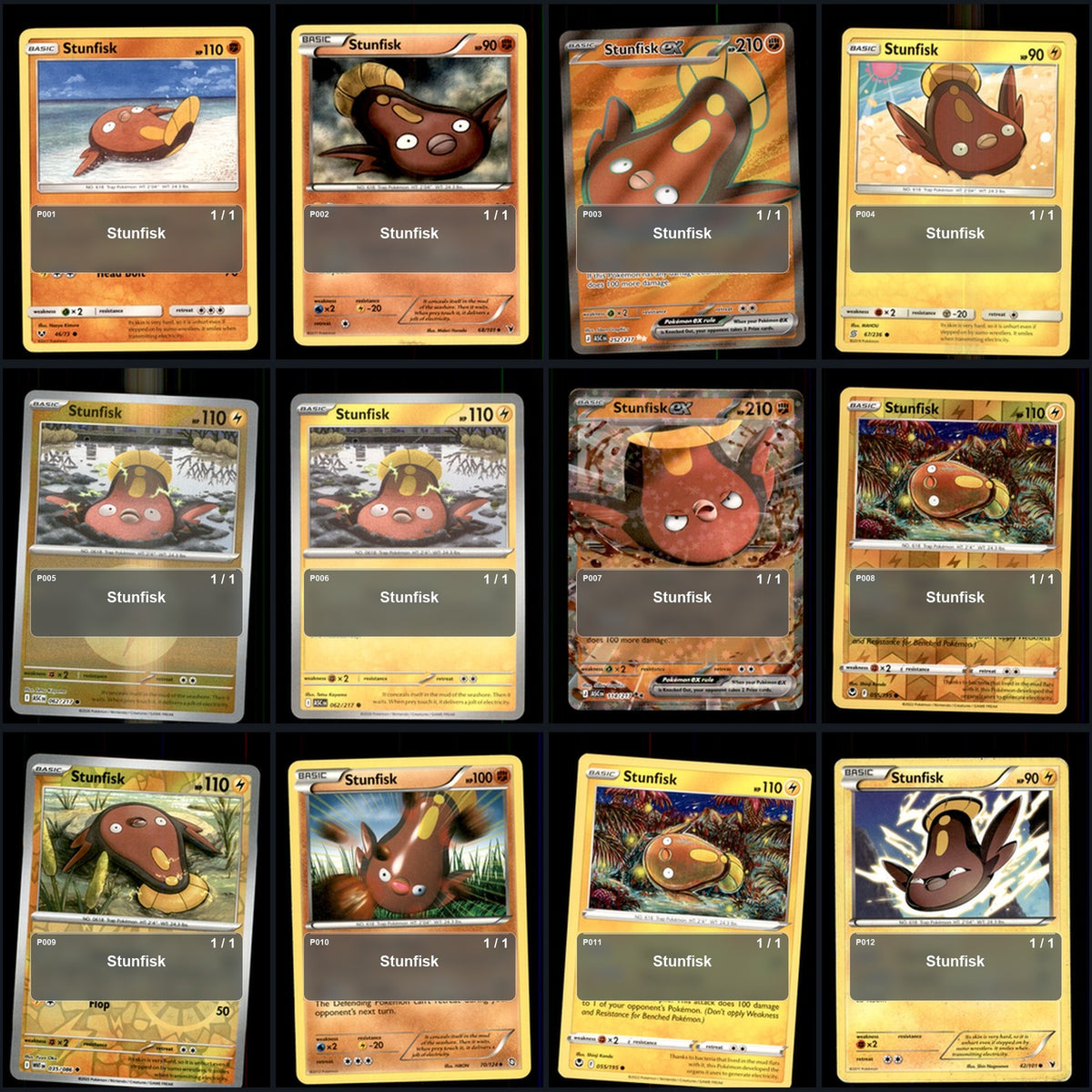 Pokemon TCG Stunfisk Species Collection 12 Different Cards