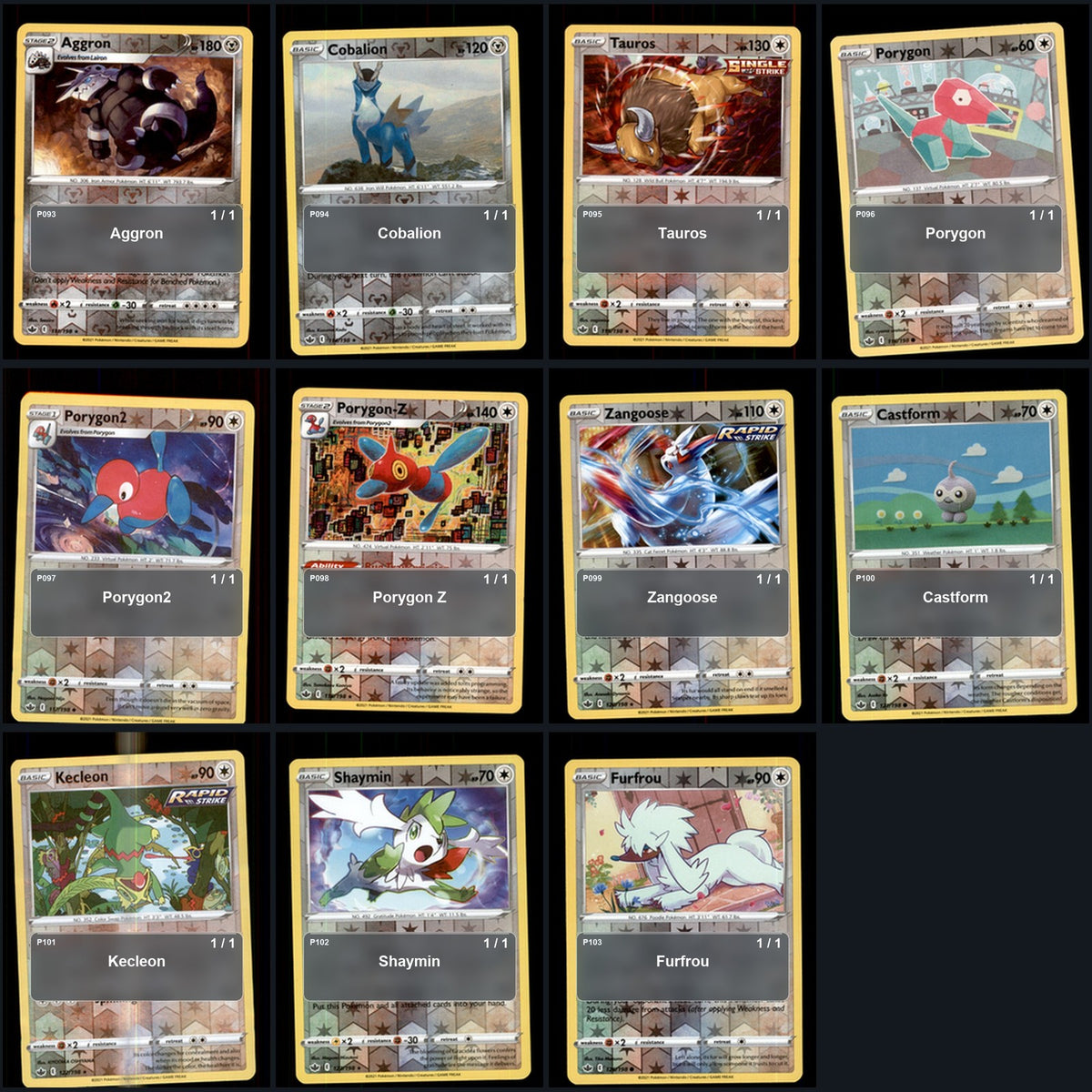 Pokemon TCG SWSH06: Chilling Reign Reverse Holo Master Set 125 Reverse Holo Card