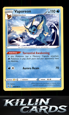 Vaporeon 030/185 Pokemon Rare SWSH04: Vivid Voltage Card NM