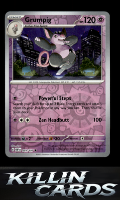 Reverse Holofoil Grumpig 091/197 Pokemon Uncommon SV03: Obsidian Flames Card NM