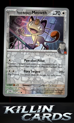 Reverse Holofoil Team Rocket's Meowth 149/182 Pokemon Common SV10: Destined Riva