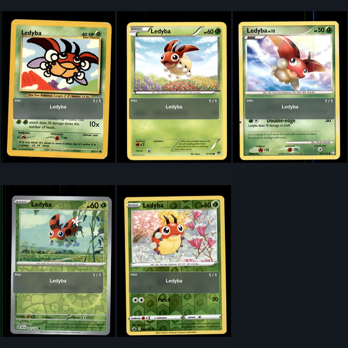 Pokemon TCG Ledyba Species Collection 5 Different Cards