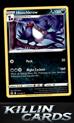 Honchkrow 115/196 Pokemon Rare SWSH11: Lost Origin Card NM