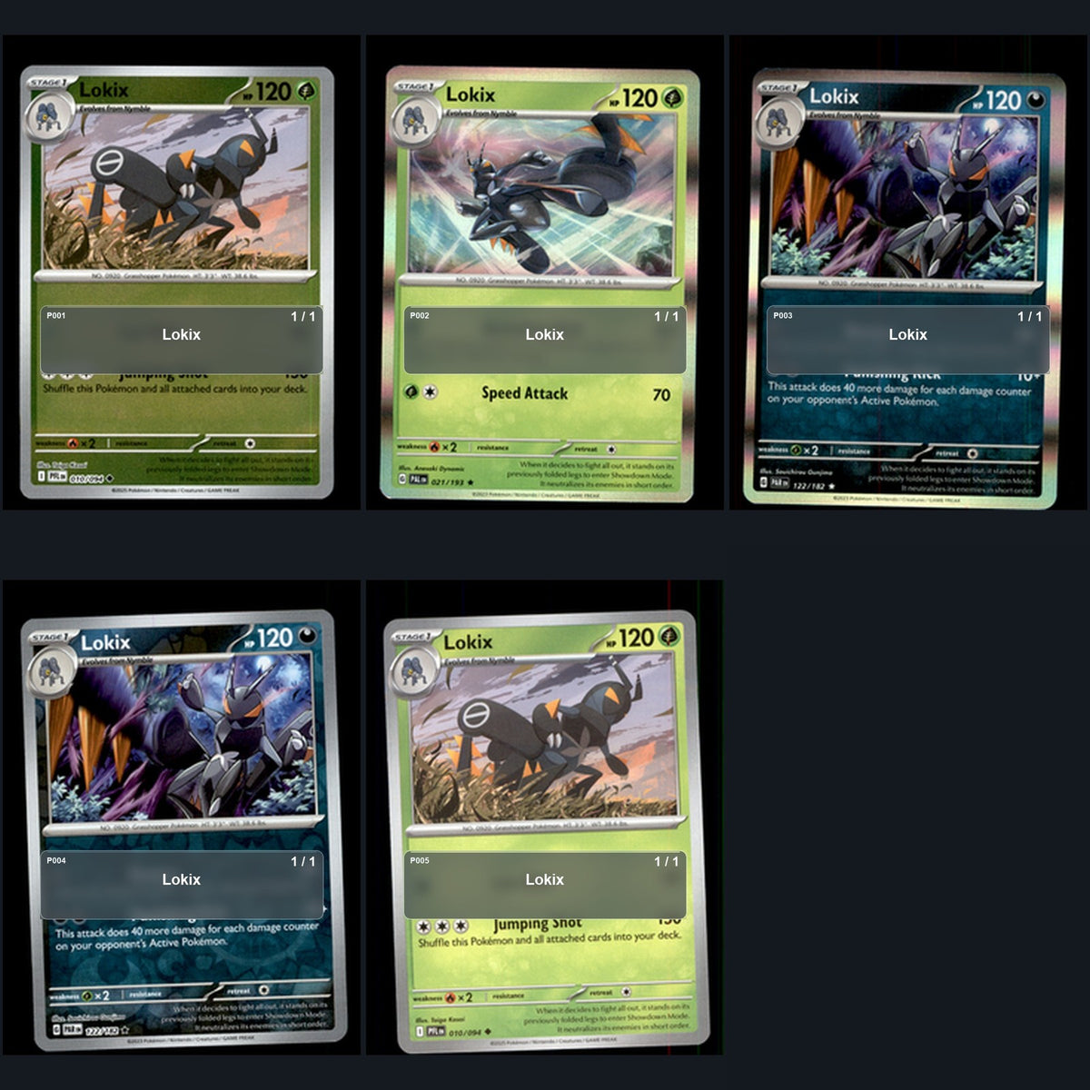 Pokemon TCG Lokix Species Collection 5 Different Cards