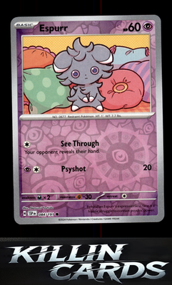 Reverse Holofoil Espurr 084/191 Pokemon Common SV08: Surging Sparks Card NM