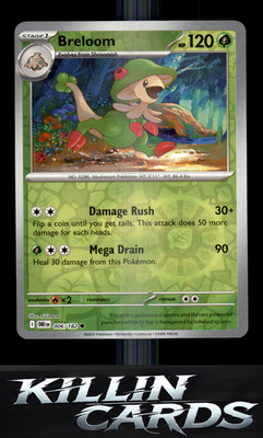 Reverse Holofoil Breloom 006/182 Pokemon Common SV10: Destined Rivals Card NM