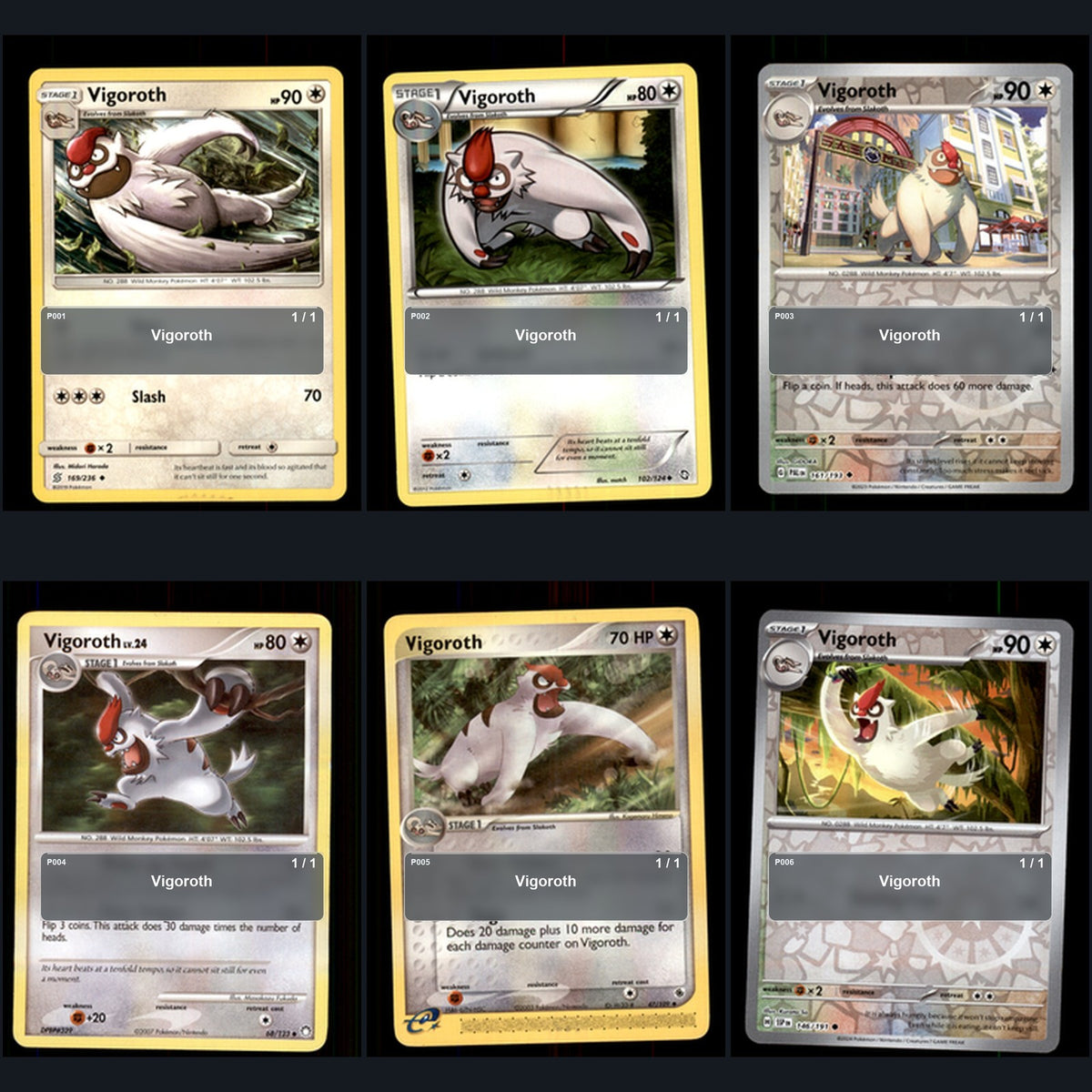 Pokemon TCG Vigoroth Species Collection 6 Different Cards