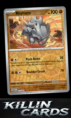 Reverse Holofoil Rhyhorn 111/165 Pokemon Common SV: Scarlet & Violet 151 Card NM