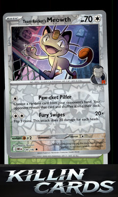 Reverse Holofoil Team Rocket's Meowth 149/182 Pokemon Common SV10: Destined Riva