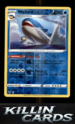 Reverse Holofoil Wailord 032/185 Pokemon Holo Rare SWSH04: Vivid Voltage Card NM