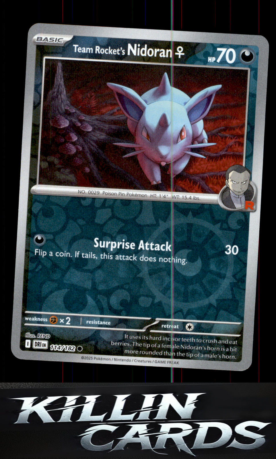 Reverse Holofoil Team Rocket's Nidoran F 114/182 Pokemon Common SV10: Destined R