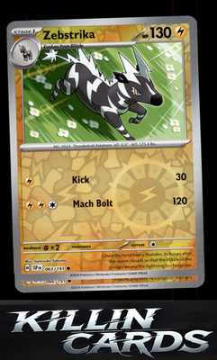 Reverse Holofoil Zebstrika 063/191 Pokemon Common SV08: Surging Sparks Card NM