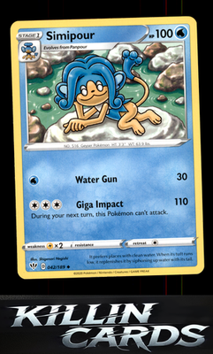Simipour 042/189 Pokemon Uncommon SWSH03: Darkness Ablaze Card NM