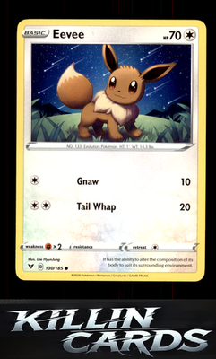 Eevee 130/185 Pokemon Common SWSH04: Vivid Voltage Card NM