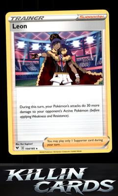 Leon 154/185 Pokemon Holo Rare SWSH04: Vivid Voltage Card NM