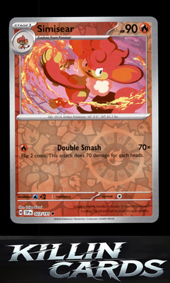 Reverse Holofoil Simisear 023/191 Pokemon Common SV08: Surging Sparks Card NM