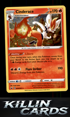 Cinderace (034) 034/202 Pokemon Holo Rare SWSH01: Sword & Shield Base Set Card N