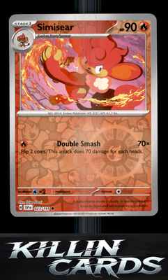 Reverse Holofoil Simisear 023/191 Pokemon Common SV08: Surging Sparks Card NM