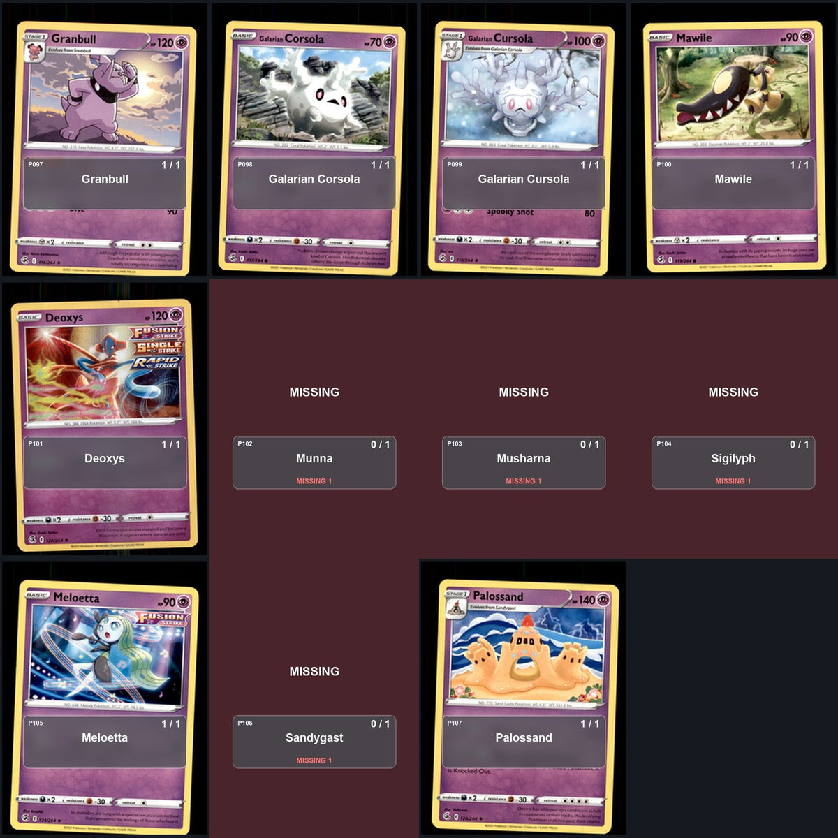 Pokemon TCG SWSH08: Fusion Strike C/UC/R Standard Set 115 Cards