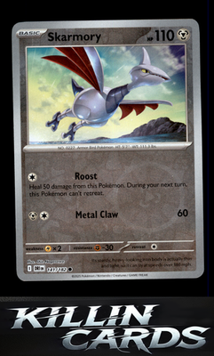 Reverse Holofoil Skarmory 141/182 Pokemon Common SV10: Destined Rivals Card NM