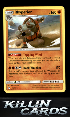 Rhyperior 67/147 Pokemon Holo Rare SM - Burning Shadows Card NM