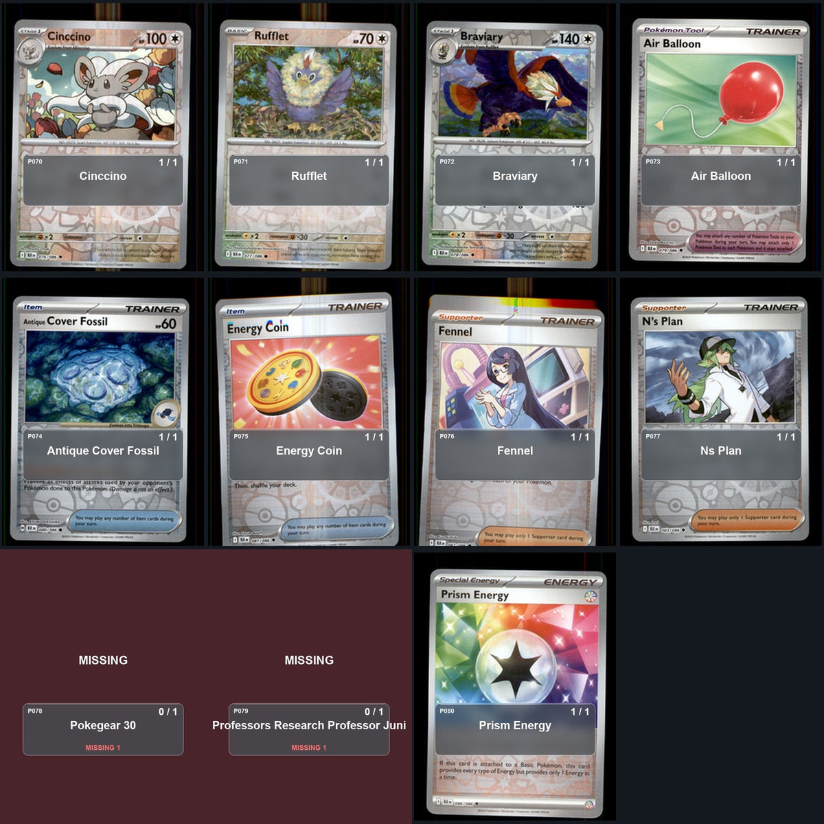 Pokemon TCG SV: Black Bolt Reverse Holo Master Set 78 Reverse Holo Card