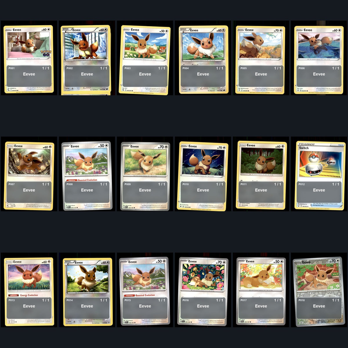 Pokemon TCG Eevee Pokemon Species Collection 18 Different Cards Collection