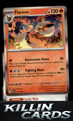 Flareon 136/165 Pokemon Rare SV: Scarlet & Violet 151 Card NM