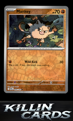 Reverse Holofoil Mankey 090/182 Pokemon Common SV10: Destined Rivals Card NM