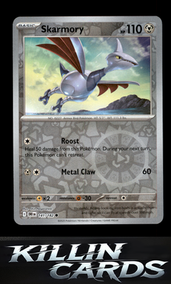 Reverse Holofoil Skarmory 141/182 Pokemon Common SV10: Destined Rivals Card NM