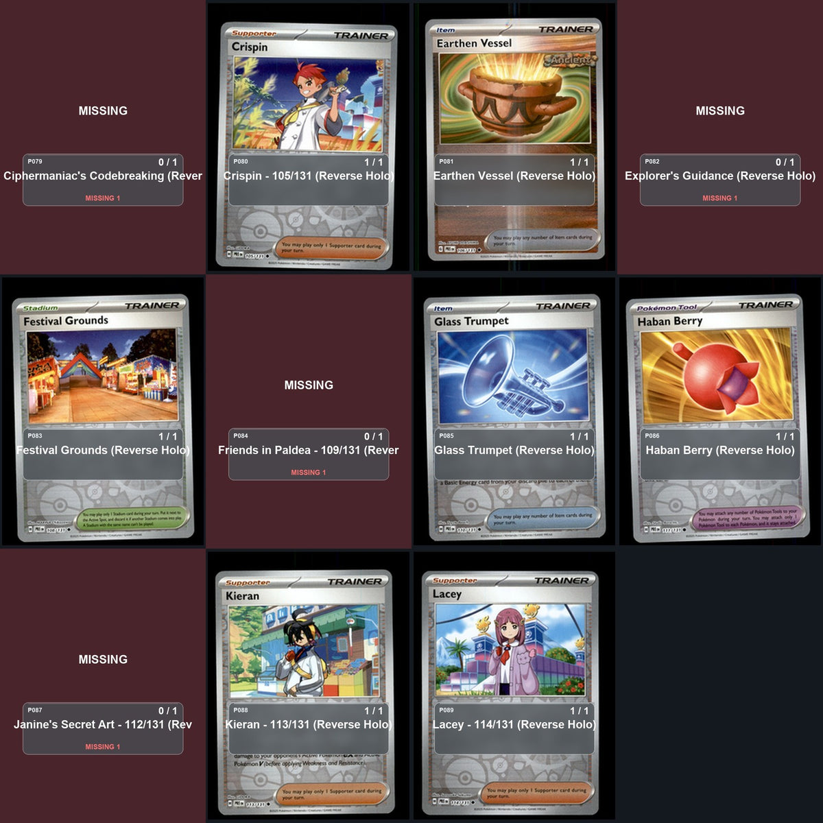 Pokemon TCG SV: Prismatic Evolutions Reverse Holo Master Set 83 Reverse Holo