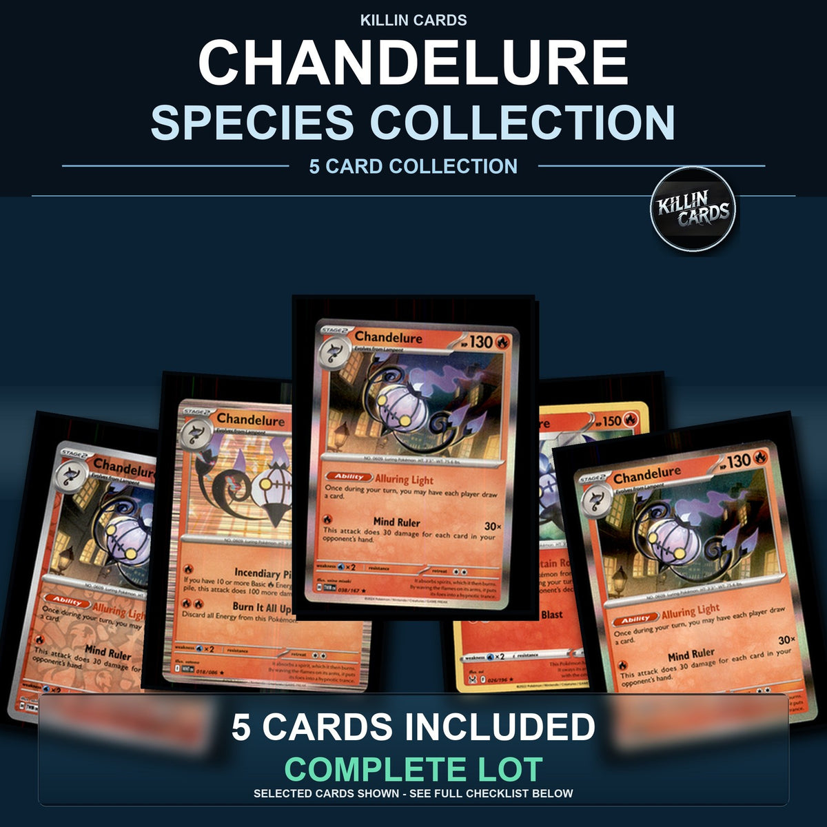 Pokemon TCG Chandelure Species Collection 5 Different Cards