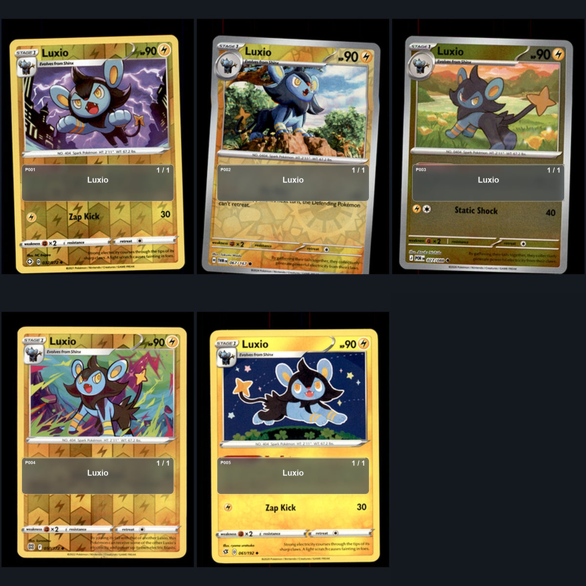 Pokemon TCG Luxio Species Collection 5 Different Cards
