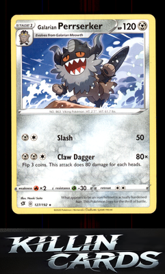 Galarian Perrserker 127/192 Pokemon Rare SWSH02: Rebel Clash Card LP