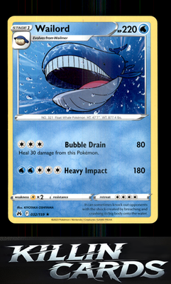 Wailord 032/159 Pokemon Rare SWSH: Crown Zenith Card NM