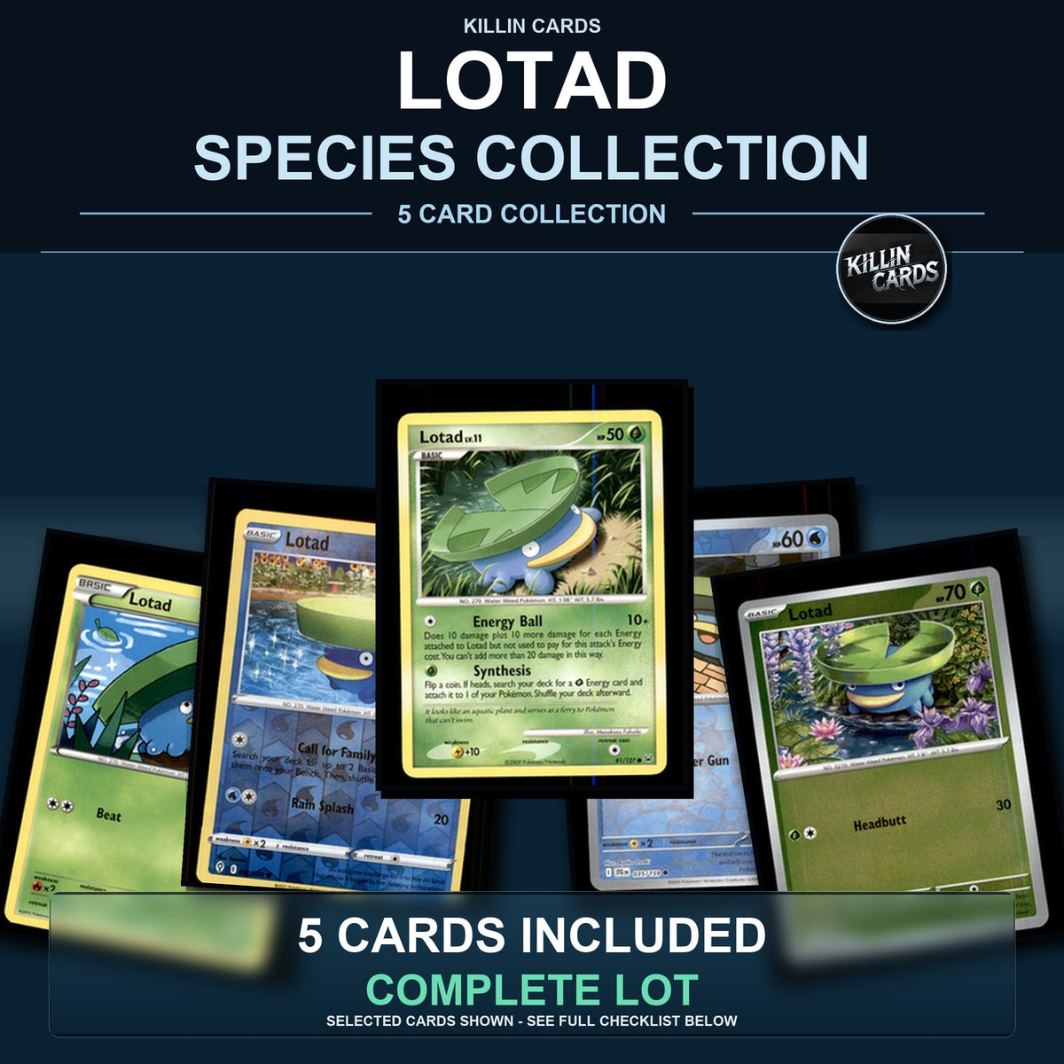 Pokemon TCG Lotad Species Collection 5 Different Cards