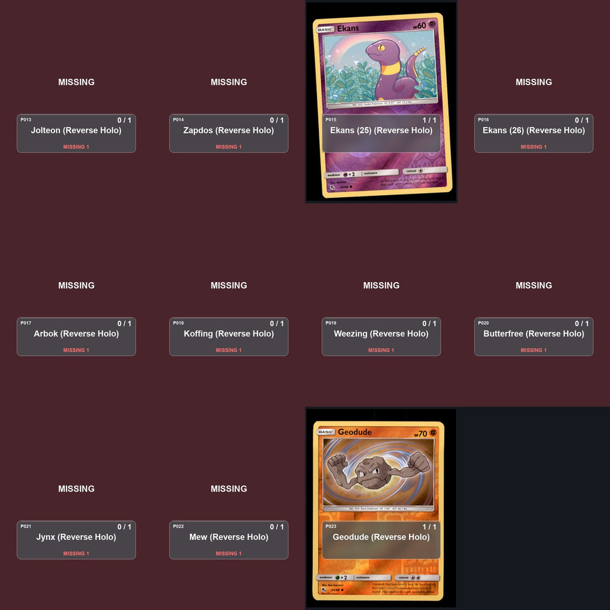Pokemon TCG Hidden Fates Reverse Holo Master Set 5 Reverse Holo Card Collection