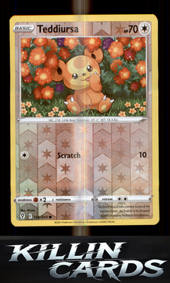Reverse Holofoil Teddiursa 126/203 Pokemon Common SWSH07: Evolving Skies Card NM
