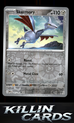 Reverse Holofoil Skarmory 141/182 Pokemon Common SV10: Destined Rivals Card NM