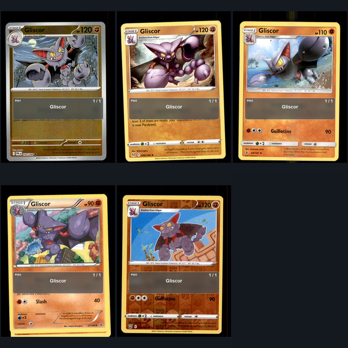 Pokemon TCG Gliscor Species Collection 5 Different Cards