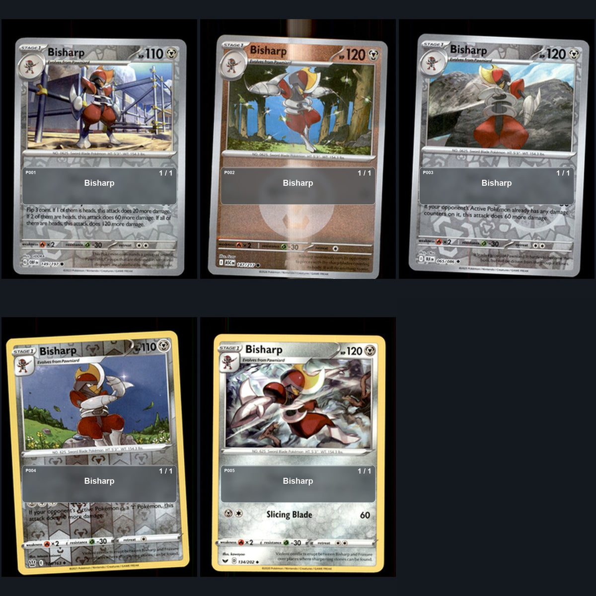 Pokemon TCG Bisharp Species Collection 5 Different Cards
