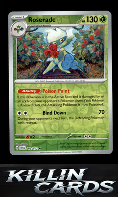 Reverse Holofoil Roserade 009/162 Pokemon Uncommon SV05: Temporal Forces Card NM