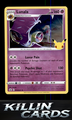 Lunala 015/025 Pokemon Holo Rare Celebrations Card NM