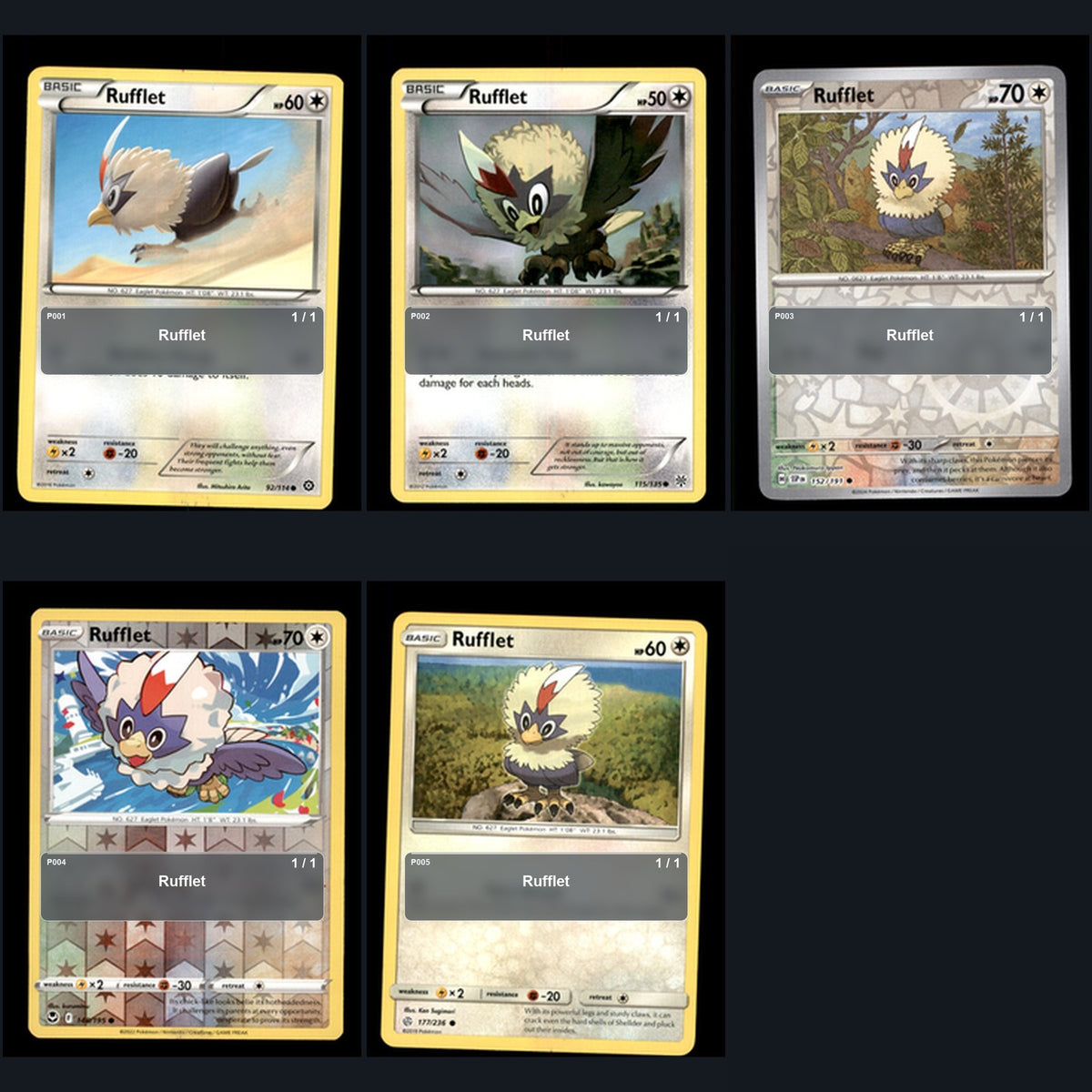Pokemon TCG Rufflet Species Collection 5 Different Cards
