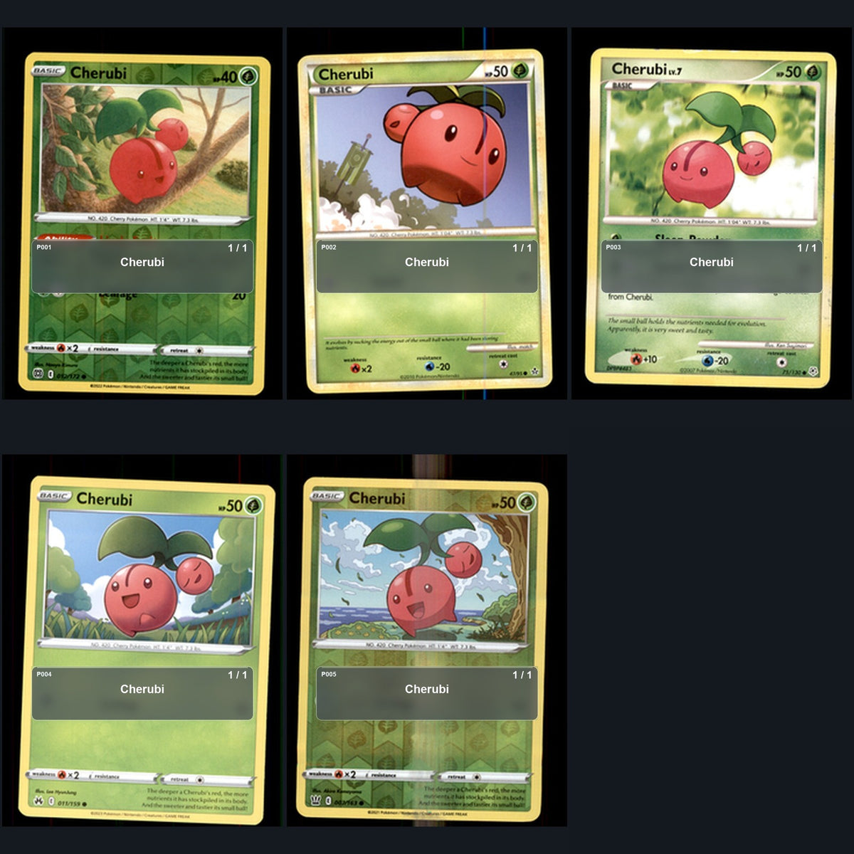 Pokemon TCG Cherubi Species Collection 5 Different Cards