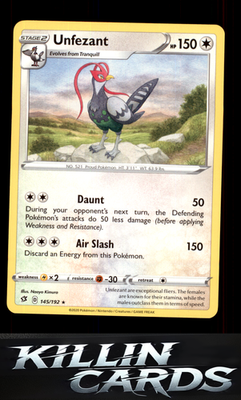 Unfezant 145/192 Pokemon Rare SWSH02: Rebel Clash Card NM