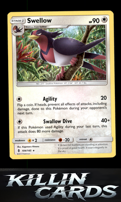 Swellow 104/145 Pokemon Rare SM - Guardians Rising Card NM