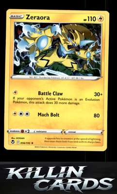 Zeraora 056/195 Pokemon Rare SWSH12: Silver Tempest Card NM