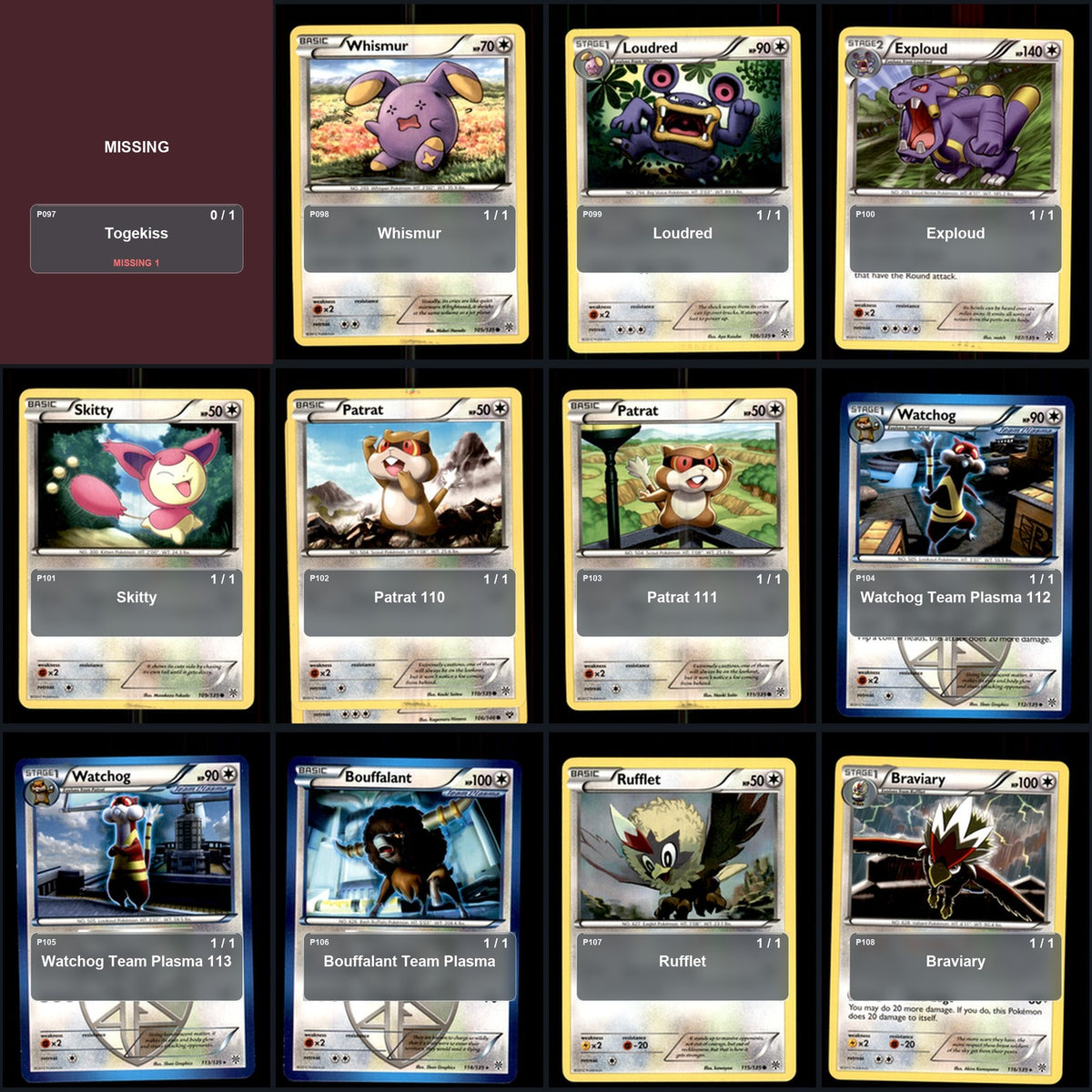 Pokemon TCG Plasma Storm C/UC/R Standard Set 90 Cards