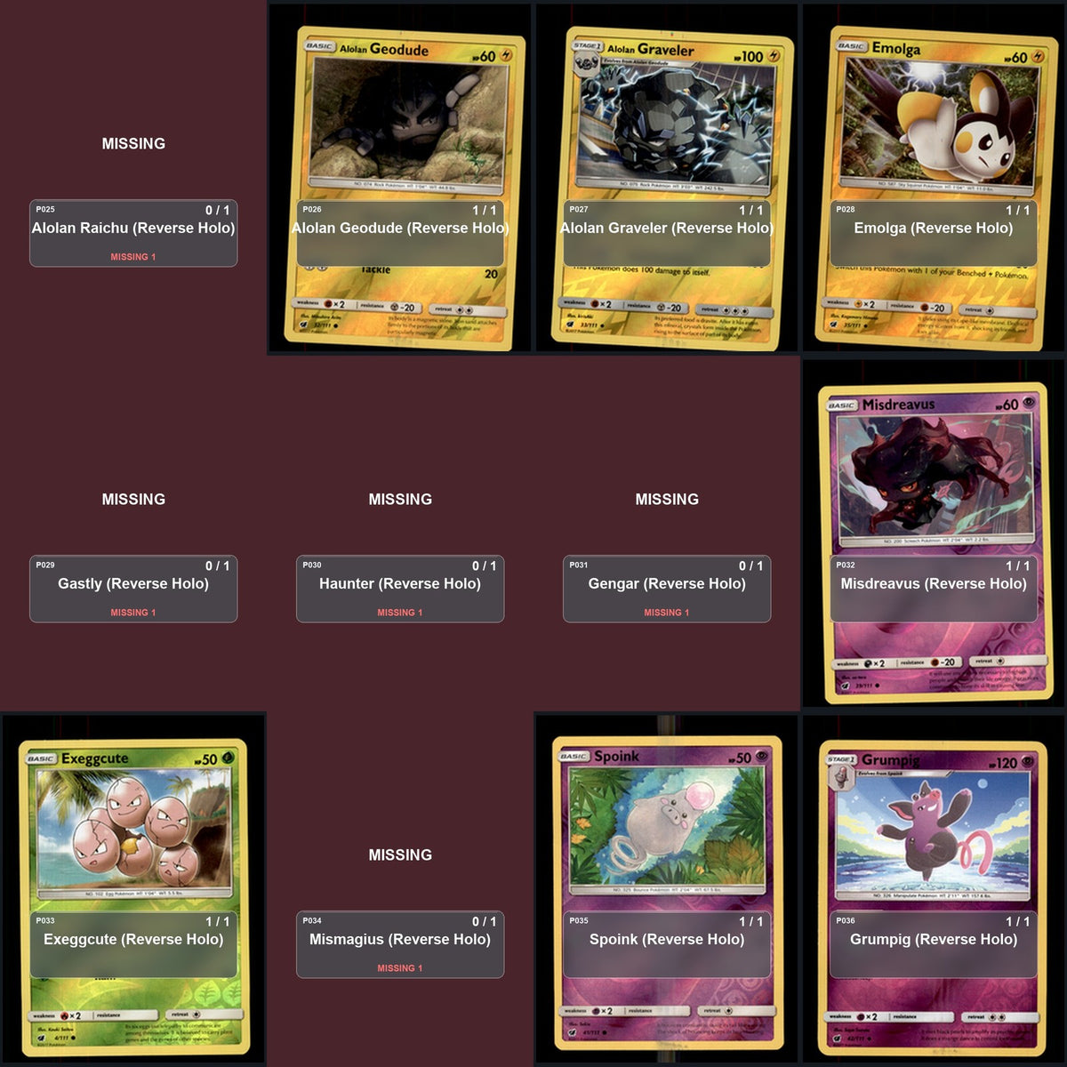 Pokemon TCG SM - Crimson Invasion Reverse Holo Master Set 52 Reverse Holo Card